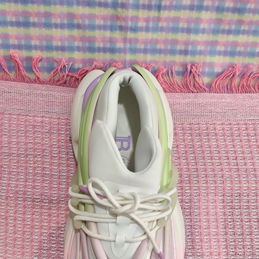 Balmain Women White Sneakers with Pink and Green Accents - Picture 11 of 11